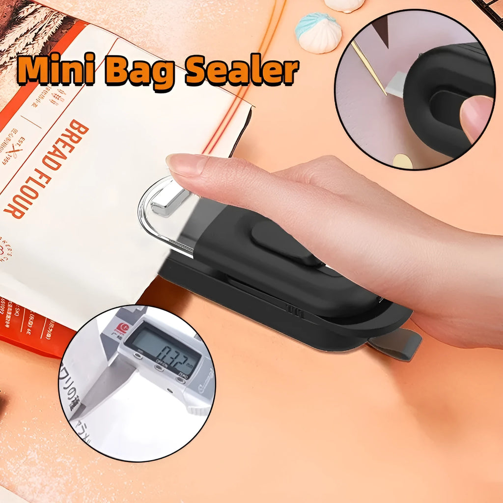 Multi-functional handheld portable food storage bag sealer with cutting head in black, white, and lake blue