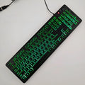 USB wired plastic keyboard with backlight and multilingual key legends in low light