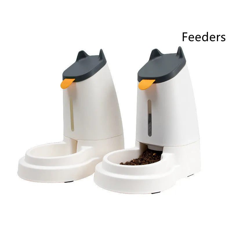 Automatic plastic large capacity pet feeder with water dispenser in grey black for home pet care