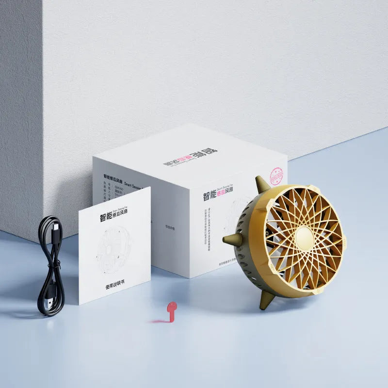 Intelligent induction fan without button design, USB powered, brushless motor, ambient light, 162x162x103mm, Force Yellow colour