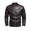 Men's motorcycle jacket with stand-up collar in black, red, or brown, plus velvet lining, sizes L-3XL