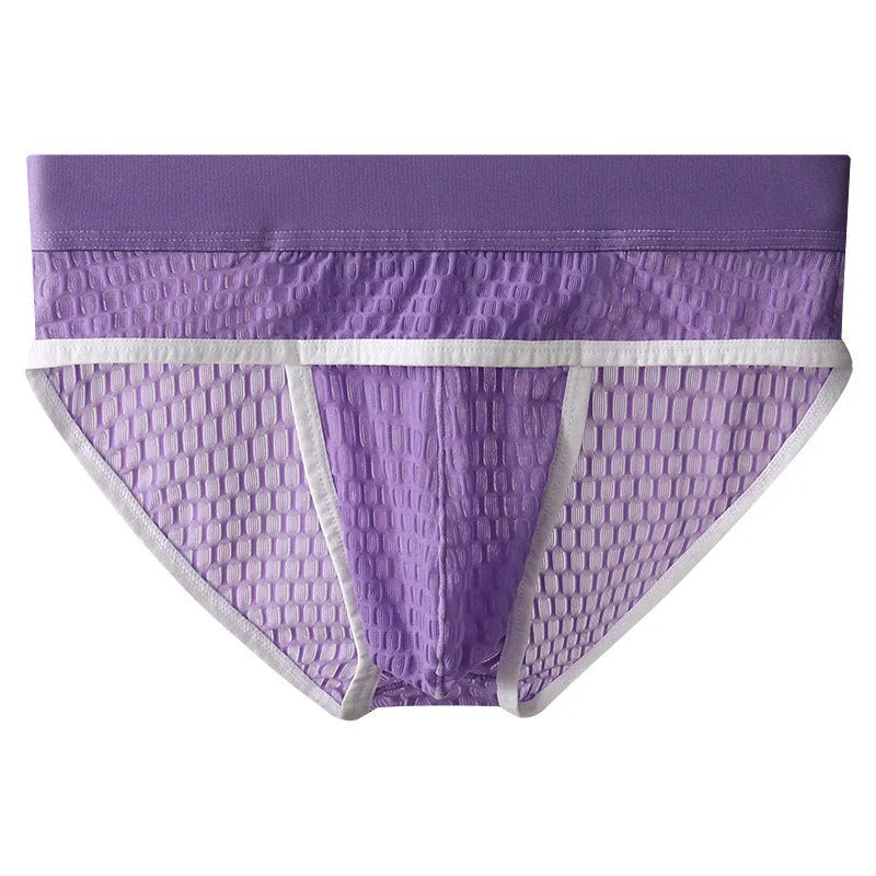 Men's lace briefs with U pouch construction in mid-rise waist design
