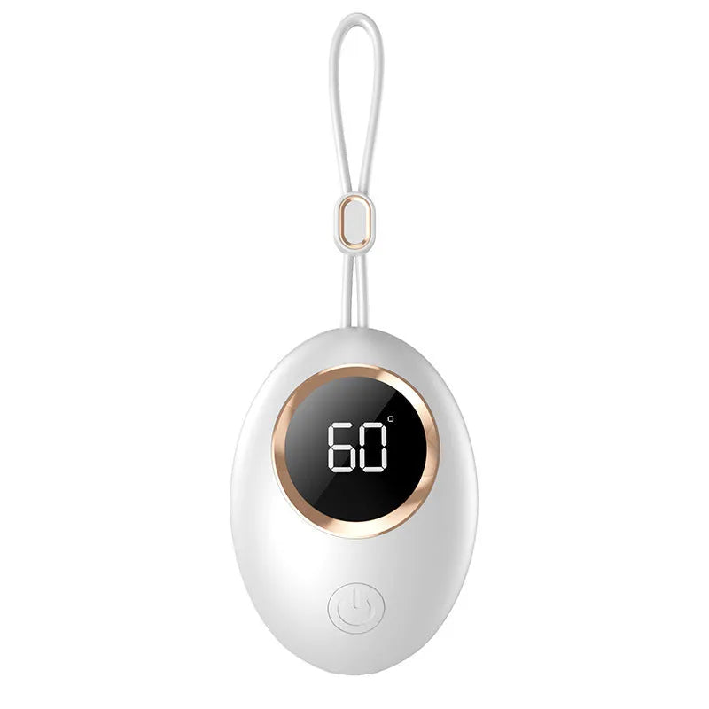 A portable hand warmer power bank with a digital display, shown in one of six available colours.