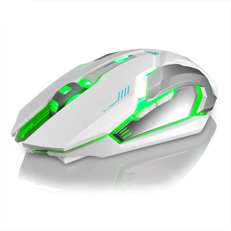 Wireless rechargeable silent luminous mouse in black with USB receiver