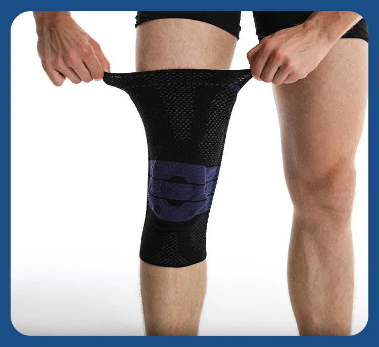 Adult basketball sports kneecaps in nylon-spandex material showing black and blue colour option