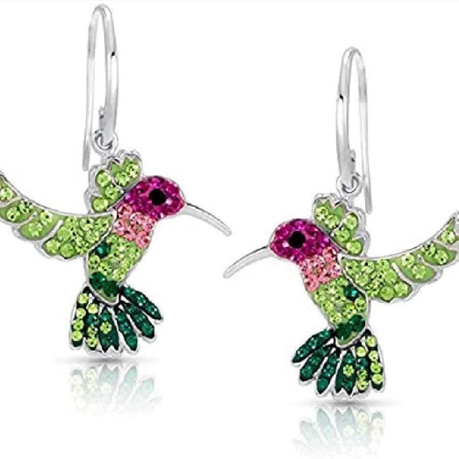 European retro colorful hummingbird shape alloy earrings with electroplated finish for women
