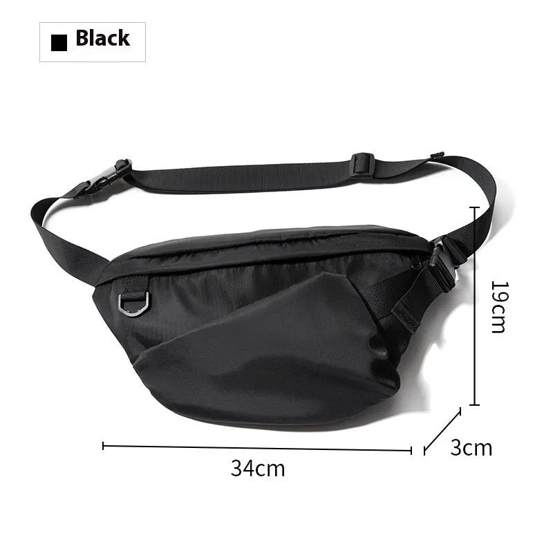Black men's slanted chest bag made from Oxford fabric with sewing line details