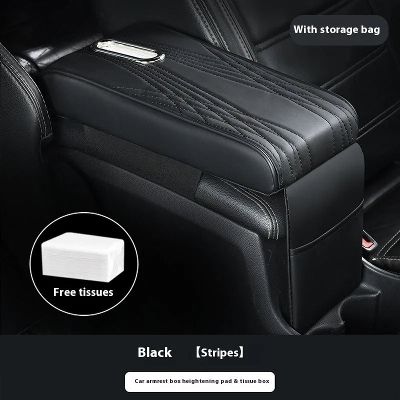 Leather automobile armrest box cover with angel pattern tissue storage in black large size