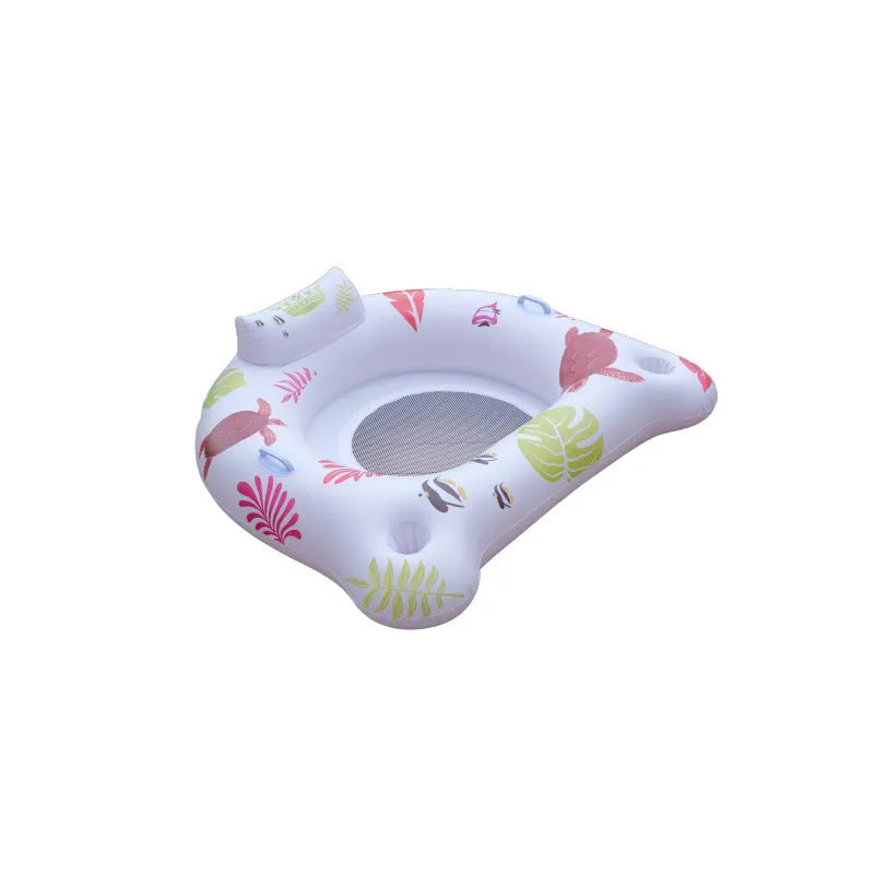 White luminous U-shaped inflatable pool float recliner on water
