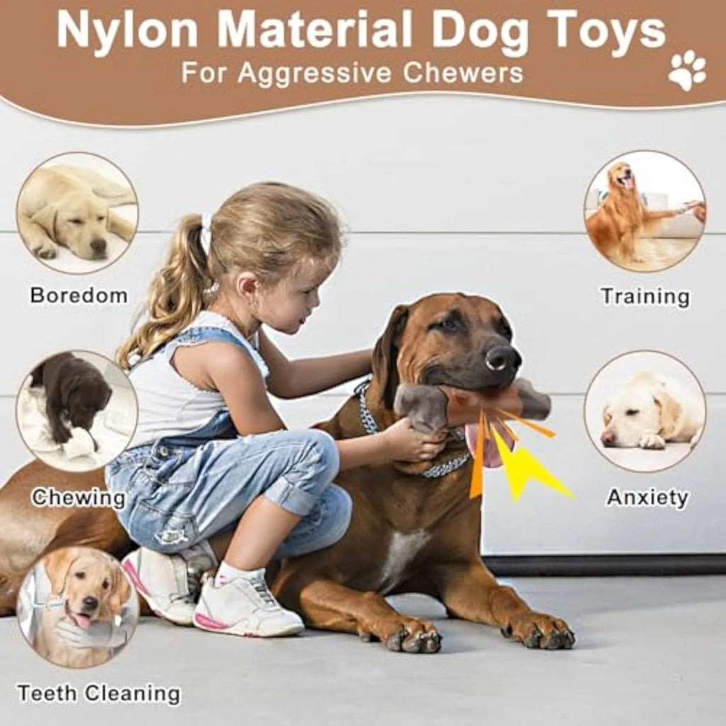 Large branch-shaped nylon dog toy for aggressive chewers with built-in squeaker and bacon flavour.