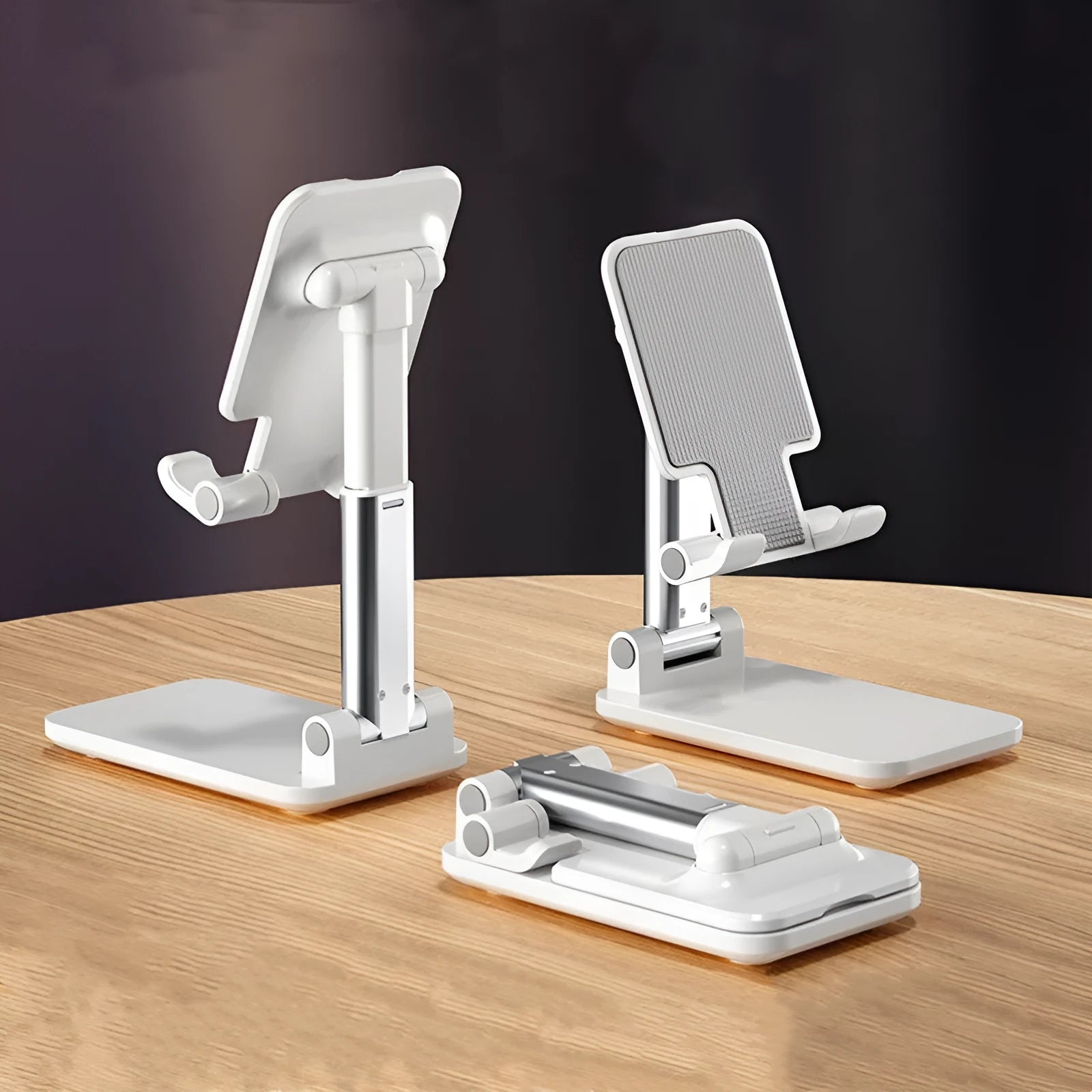 Folding telescopic mobile phone bracket with silicone anti-slip pad on desk
