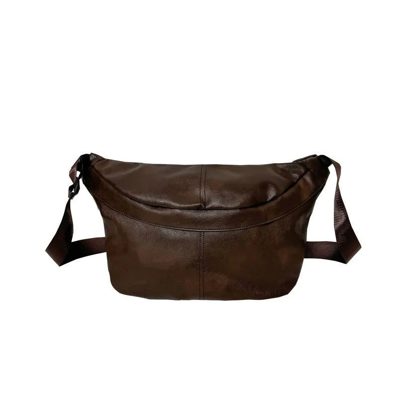 Brown men's retro-style crossbody bag made of PU leather with large capacity.