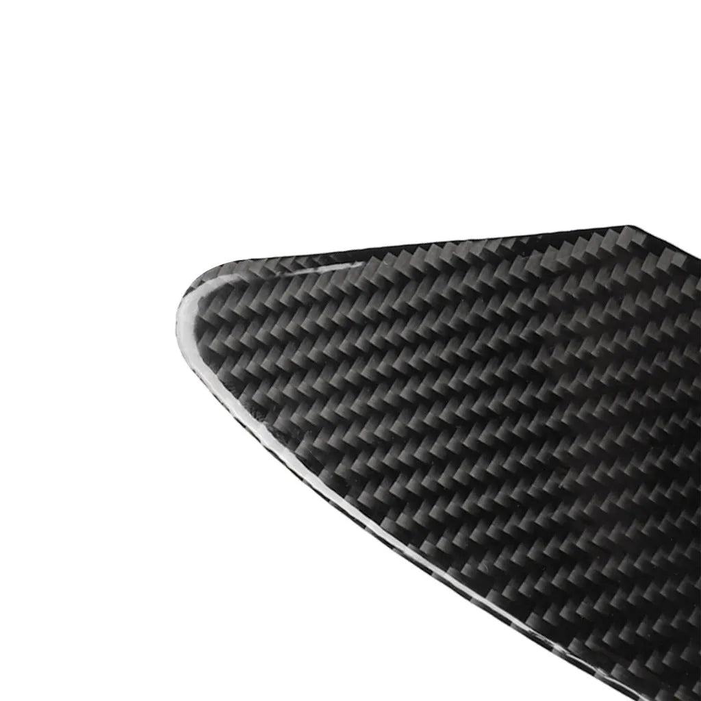 Carbon fibre patterned decorative sticker for vehicle USB charging port panel with 3M adhesive backing.