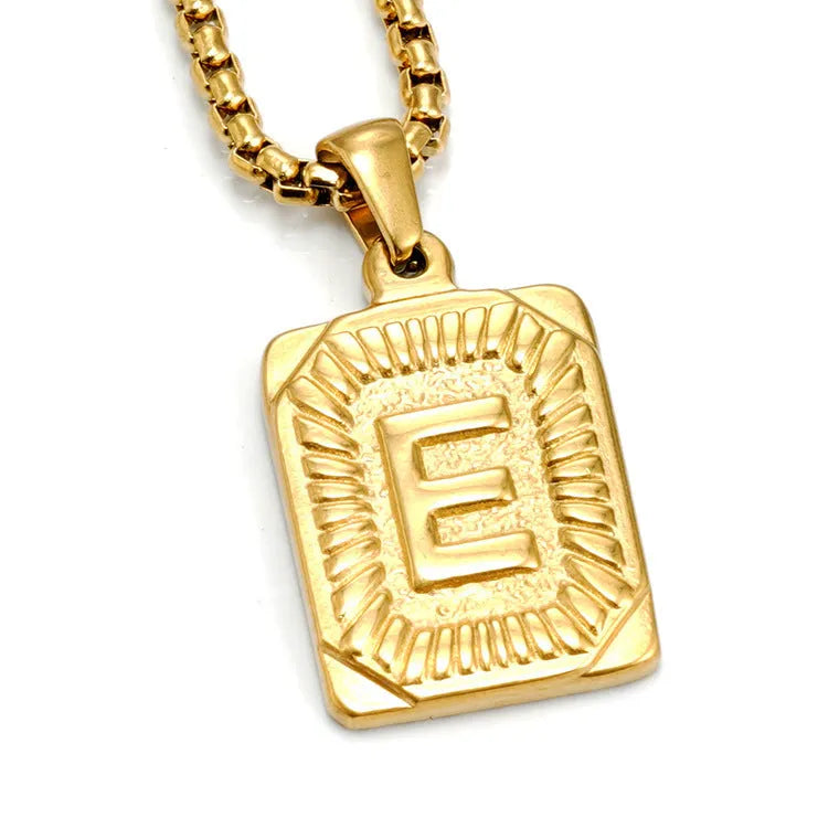 Gold-plated 18K titanium steel letter pendant necklace on a pearl chain, unisex design, gold colour