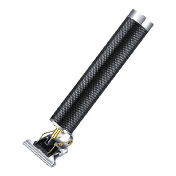 Black USB rechargeable electric hair clipper with four comb attachments and cleaning brush
