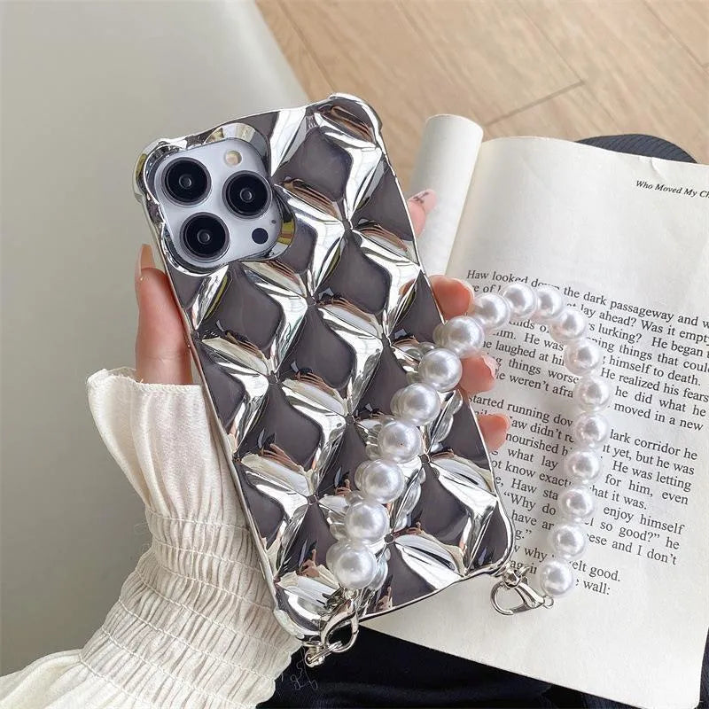 Diamond bracelet phone case with chain and flash diamond lock for Apple iPhone