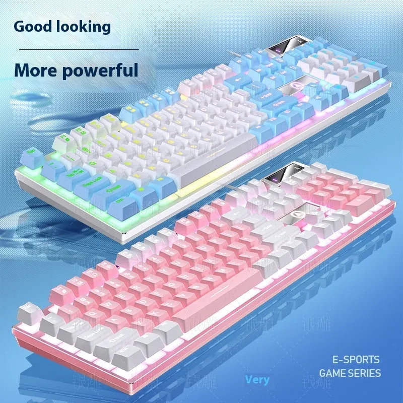 K500 wired gaming keyboard with luminous backlight in white powder mixed light colour, ABS casing