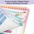 Blue B5 budget tally book with spiral binding, shown open on a table.
