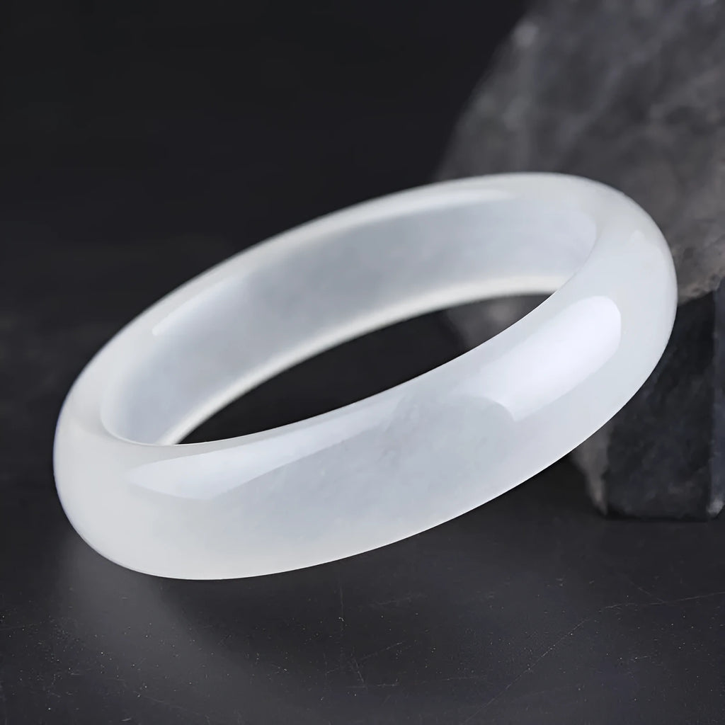 Gao Bing genuine jade bracelet showing flat rod and round rod styles in modern simplicity design on a neutral background.