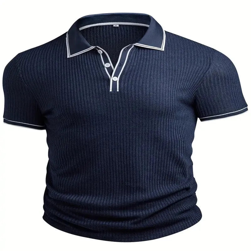 Men's striped loose fit polo shirt in polyester blend fabric