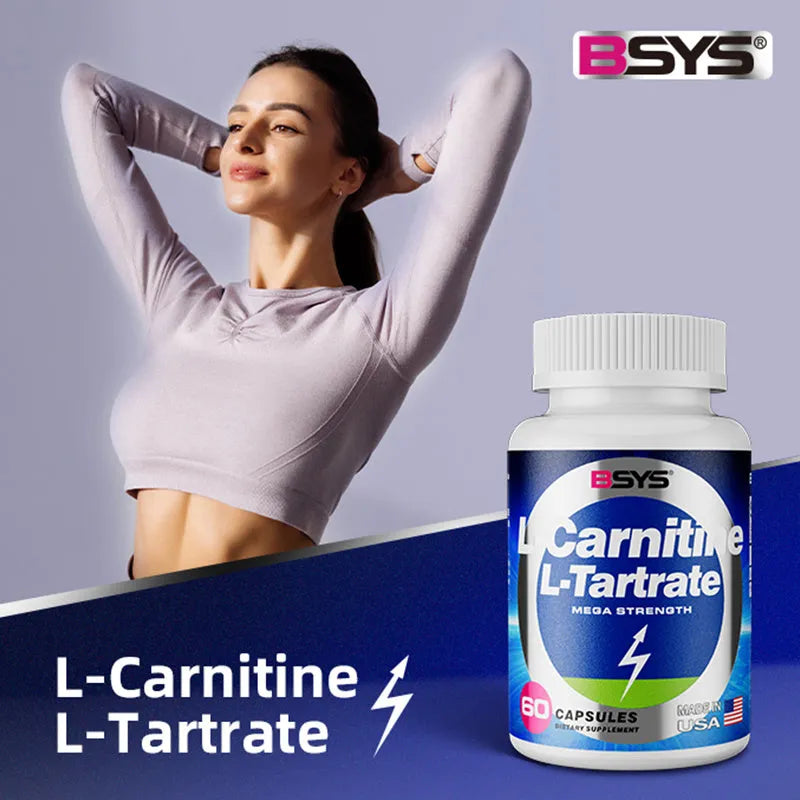 BSYS L-Carnitine L-Tartrate 60 capsules bottle dietary supplement for energy metabolism and exercise recovery