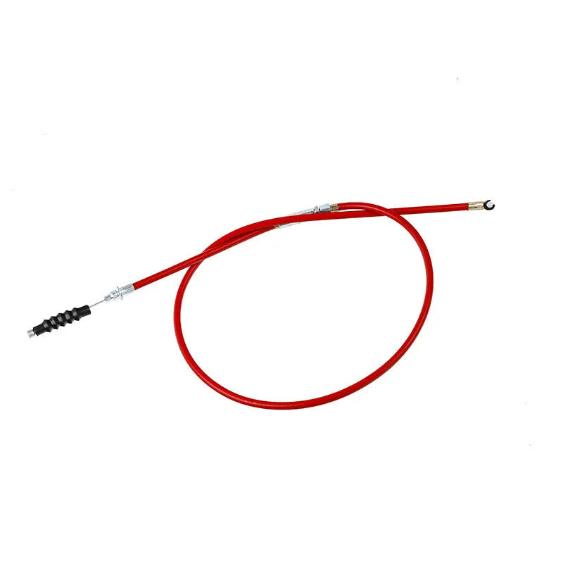 Four coloured motorcycle clutch and accelerator cables, each 0.98m long, for Apollo 110-125cc ATV and scramble bikes.