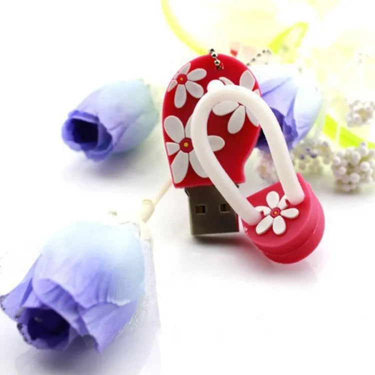 Cartoon beach shoe USB flash drive with silicone case, USB 2.0, available in pink, purple, and red