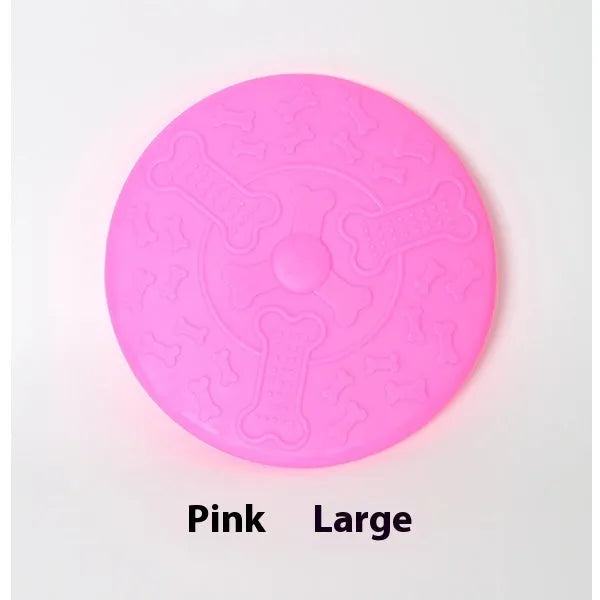 Plastic dog Frisbee disc in green colour, large size, for outdoor fetching and chewing.