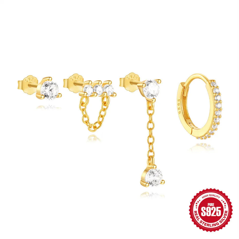 S925 sterling silver clover petal earrings with gold electroplating in a simple geometric design.