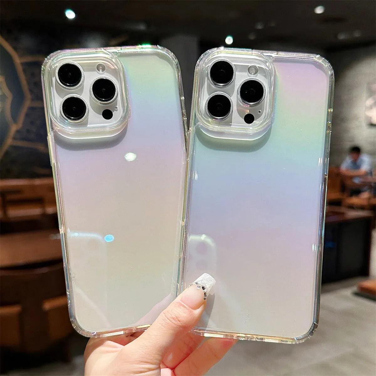 Colourful PC TPU iPhone case with mirror and laser elements, anti-wear anti-fall back cover in pink, purple or black