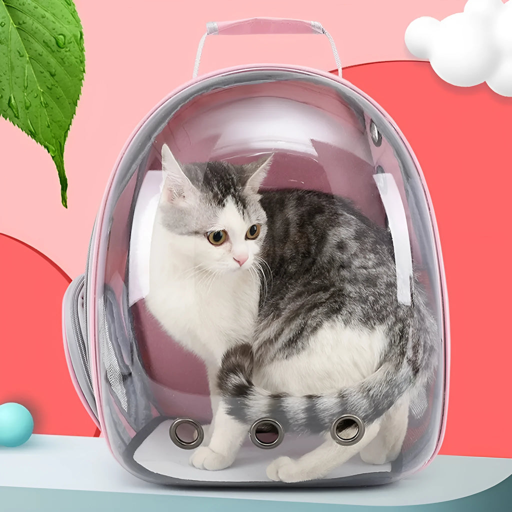 Astronaut-shaped grey cat carrier bag with side opening and medium capacity.