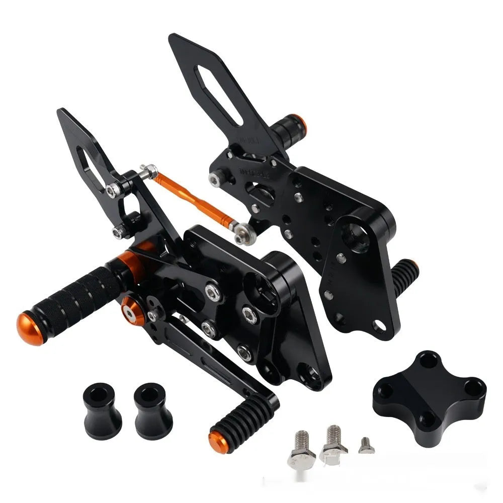 KTM Duke motorcycle black and orange foot pedal support assembly modification kit