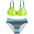Green printed women's halter bikini set with briefs bottom