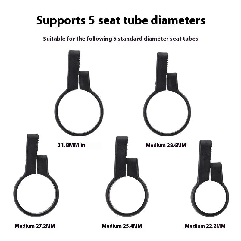 Red plastic anti-theft bicycle taillight bracket with integrated reflector mounted on a seat post.
