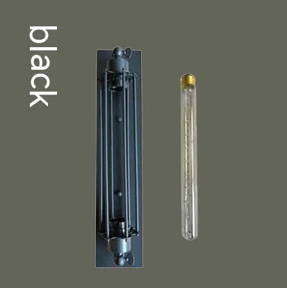 Industrial retro flute shaped iron wall lamp in an antique finish, shown mounted on a wall.
