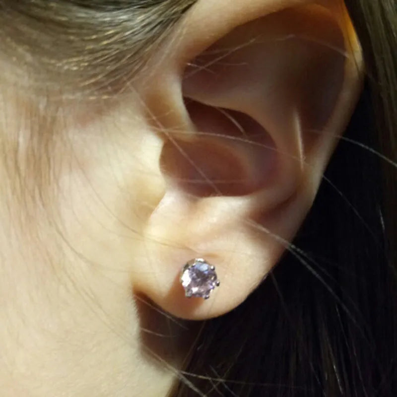 Disposable ear piercing gun with gold lavender zircon crown stud earring made from 316L stainless steel