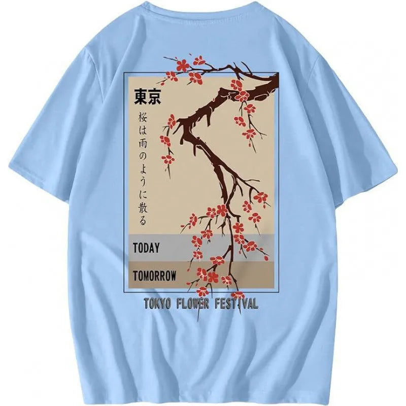 Men's short-sleeved casual T-shirt with a digital printed pattern, made from polyester fabric.