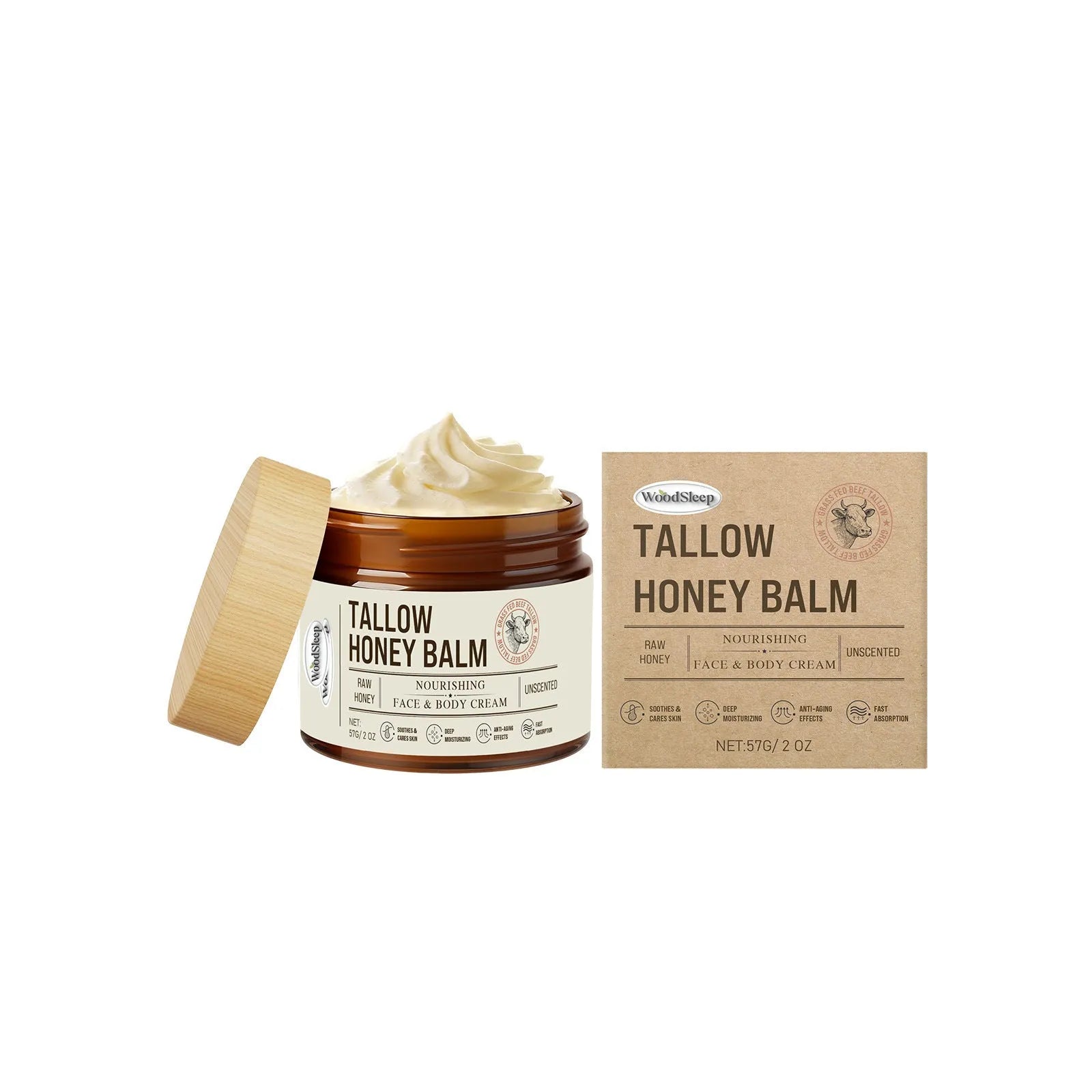 Jar of tallow honey moisturising cream for dry skin, 57g