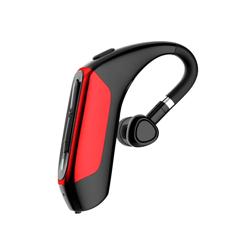 Bluetooth 5.1 wireless earphones in Chinese red with ear-hook design and power display