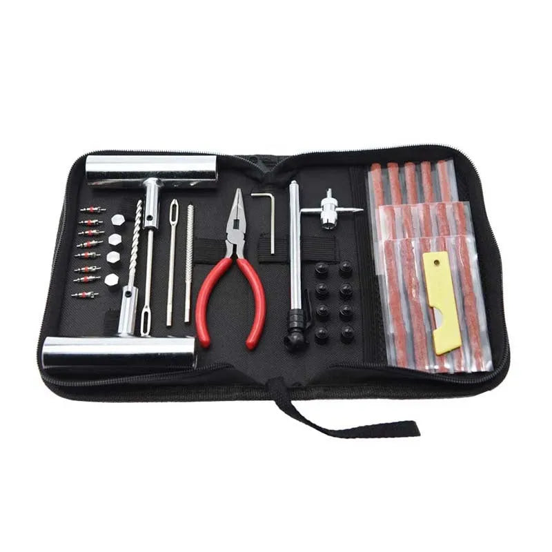 Quick first aid cloth bag tire repair kit with 45 steel tools for emergency roadside use