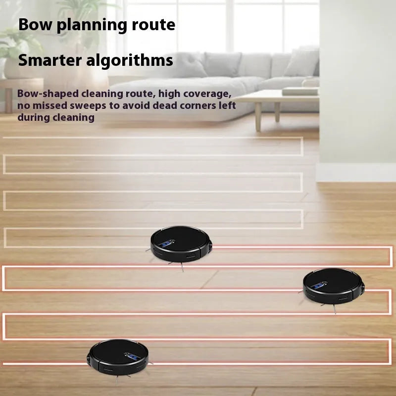 Smart vacuum cleaner robot in black or white colours with brushless motor for automated floor cleaning