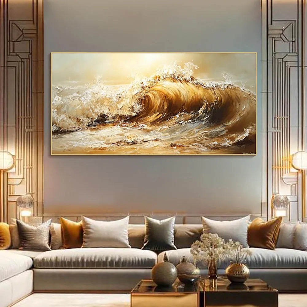 Handmade oil painting canvas abstract yellow waves landscape for home decor unframed