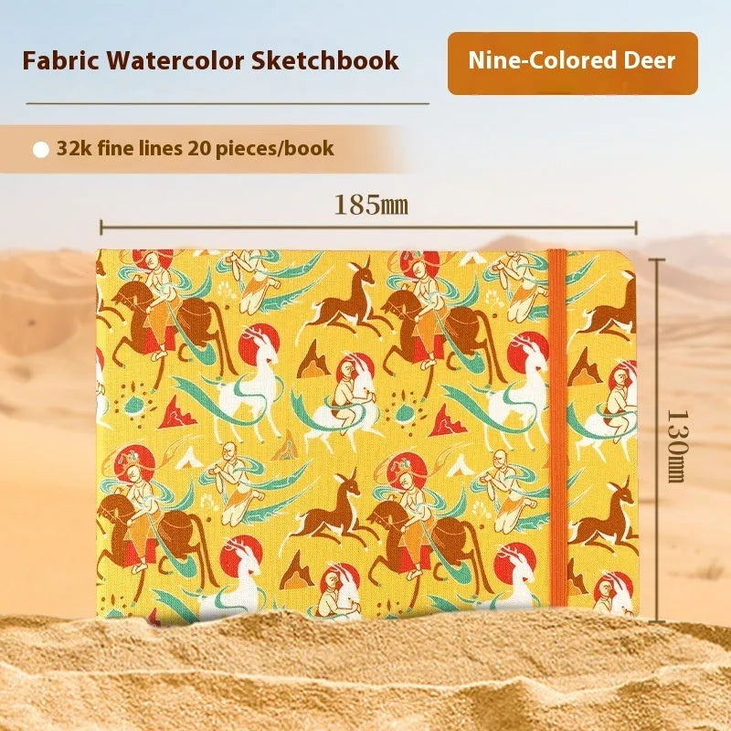 Feiluniao handmade fabric watercolour sketchbook with decorative cover, 185mm long.