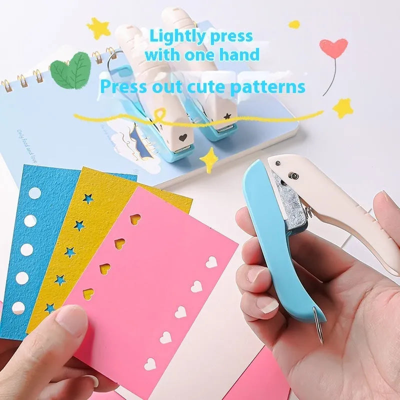Manual embossing punching machine with Love, Star, and round dies for paper crafts.