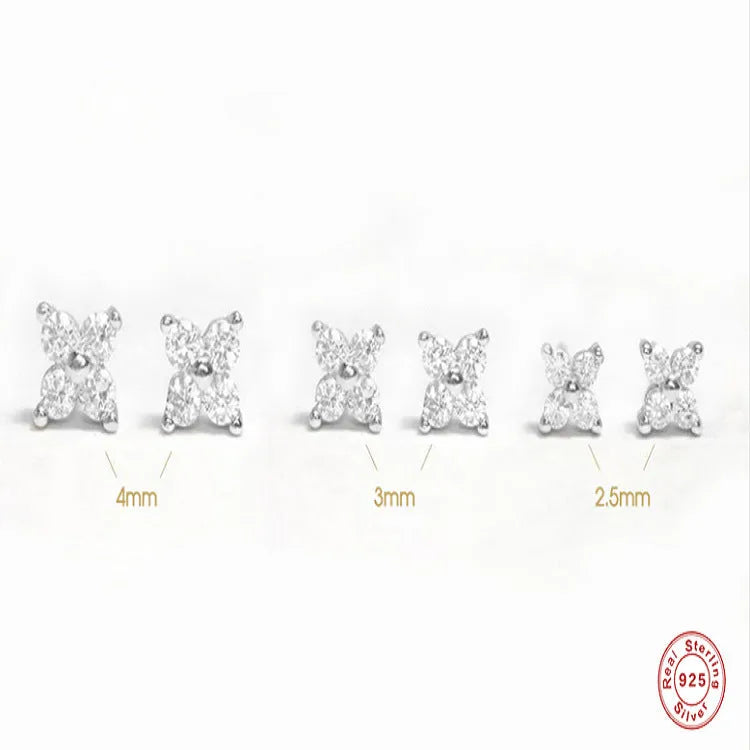 S925 sterling silver petal crystal flowers stud earrings in gold and platinum finishes.