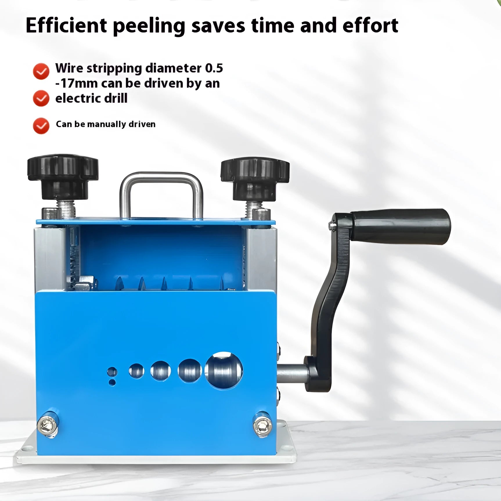 SD-017 manual wire stripping machine with adjustable jaws for cables from 0.5 to 17 millimetres.