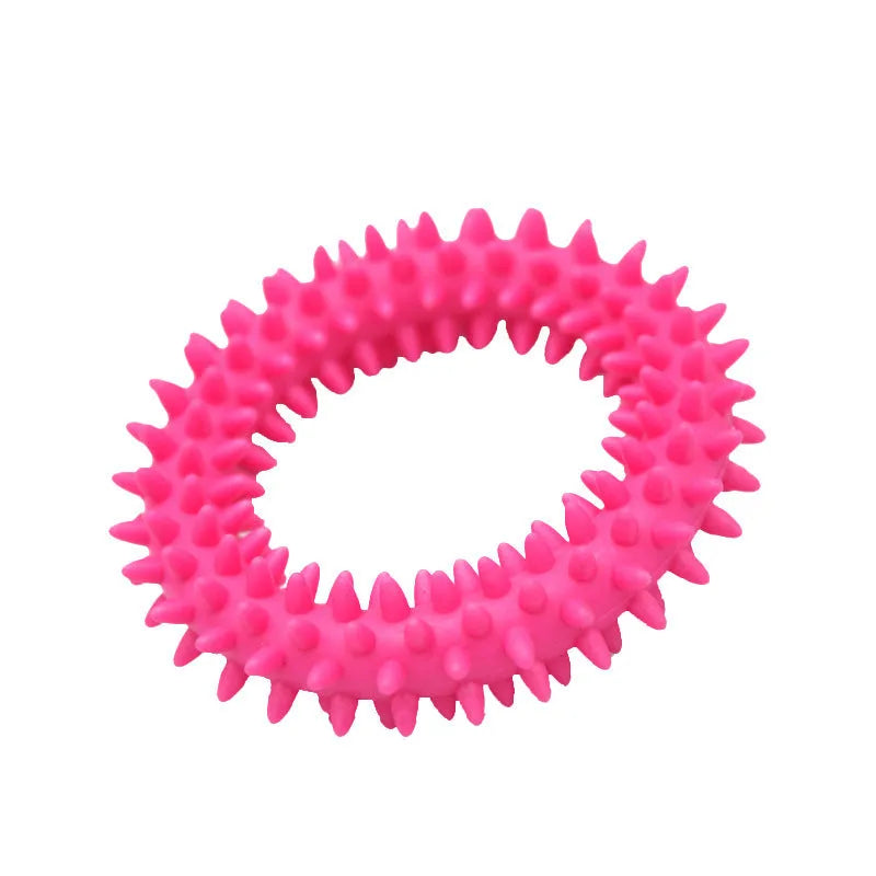 Blue TPR spiky circle ring dog chew toy for dental cleaning and bite-training.