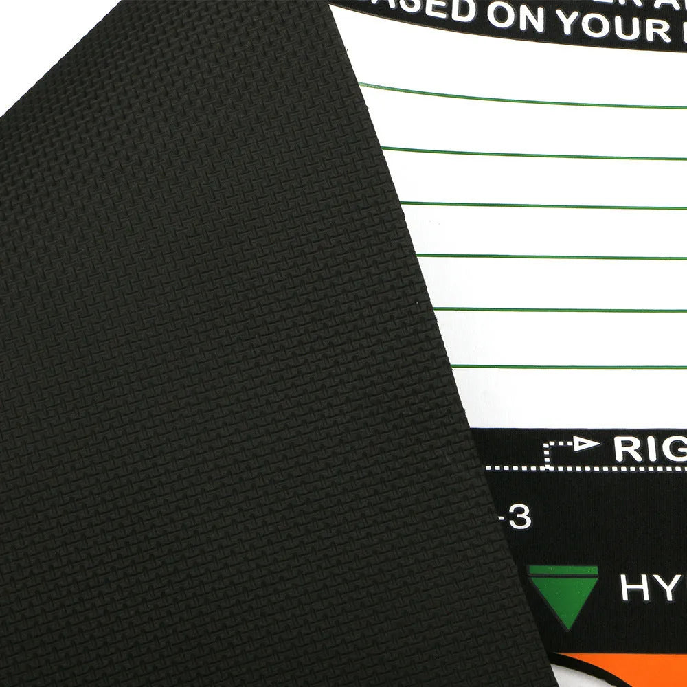 Black neoprene golf swing posture correction mat for stance training and alignment practice
