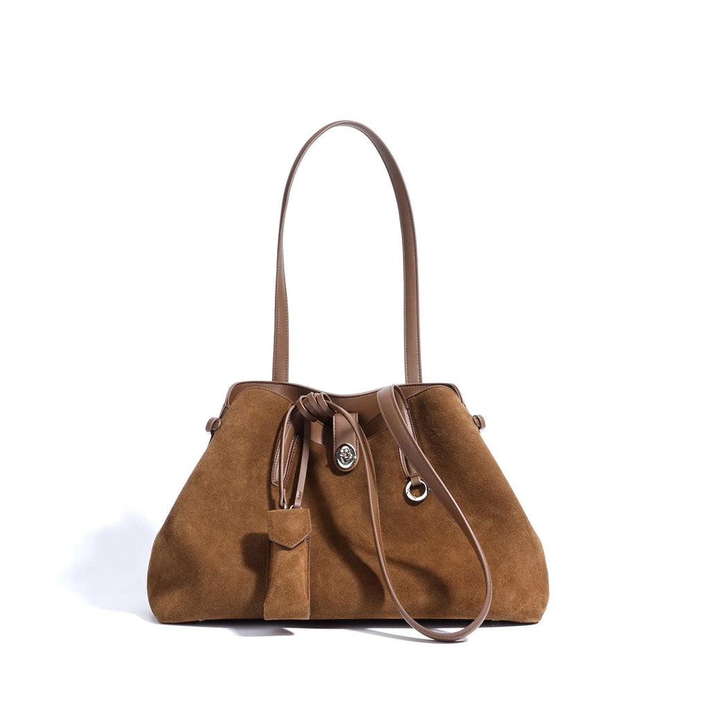 Retro large capacity document shoulder bag in dark brown genuine leather with double shoulder straps