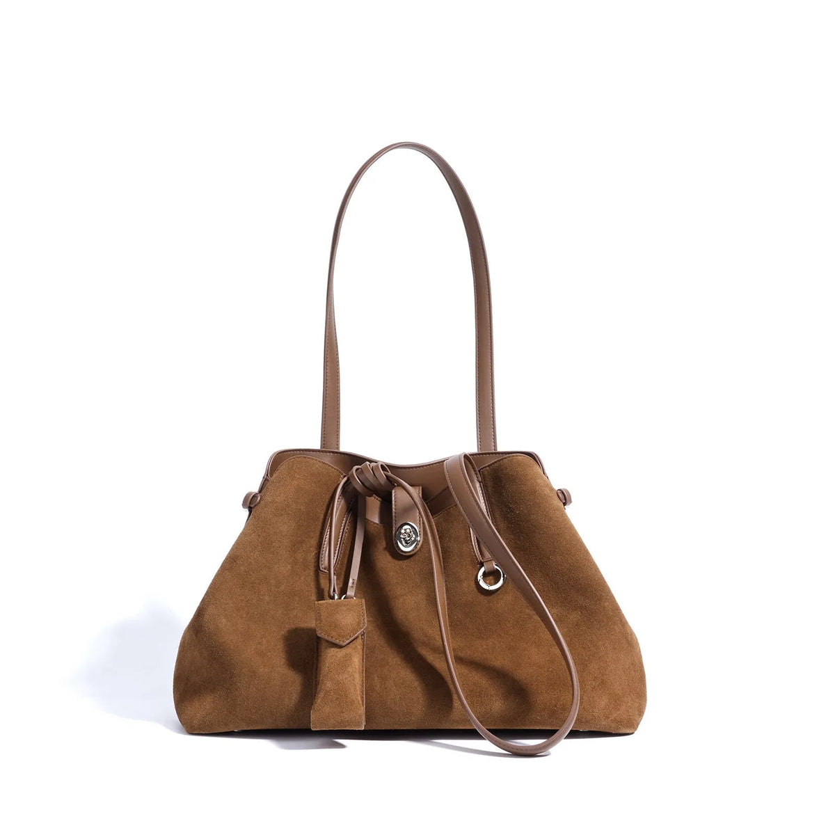 Retro large capacity document shoulder bag in dark brown genuine leather with double shoulder straps